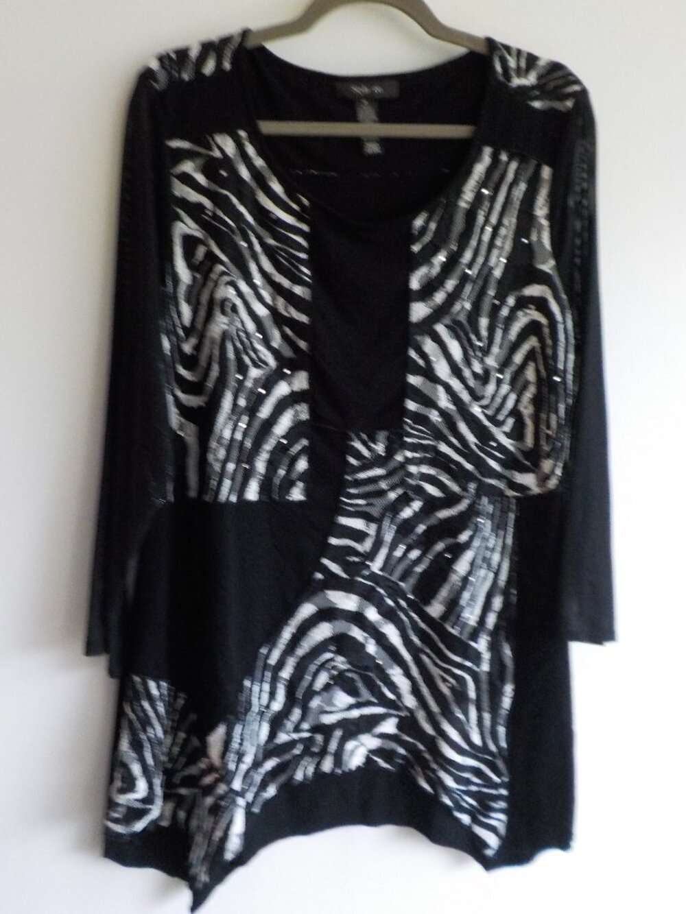 Style & Co Blouse Top - X-Large - Black White Sparkle Lash Mesh (2288)